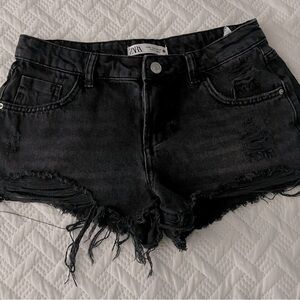 Zara Black Jean Shorts Distressed High-Waisted